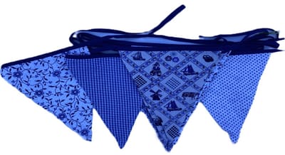 Feest slinger - duurzaam - vlaggenlijn - goed doel - Holland-folklore Stof - blauw wit - wasbaar - ca 6 meter - handgemaakt - kleurrijk