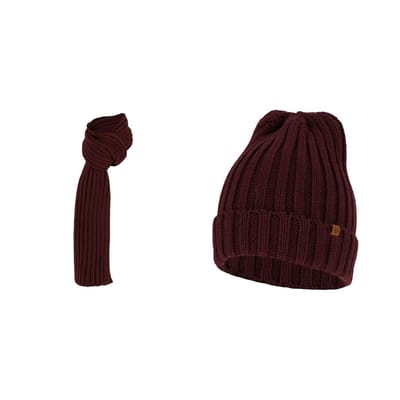 Grofgebreide sjaal + muts heren - Fashion - One size - Burgundy / One size