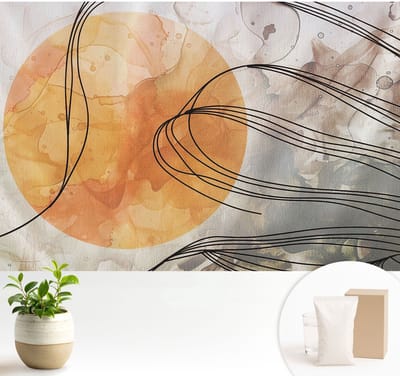 Wallfluent Behang - Harmonieuze abstractie Vliesbehang - 104x70 cm - Oranje Behang - Voor natuurliefhebbers en liefhebbers van subtiele decoratieve motieven - Behang Voor de slaapkamer, woonkamer en hal - Wanddecoratie Abstractie