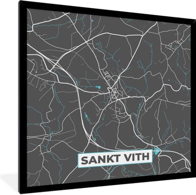 Fotolijst incl. Poster - Stadskaart – Grijs - Kaart – Sankt Vith – België – Plattegrond - 40x40 cm - Posterlijst