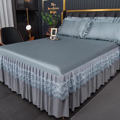 Koreaanse versie kant effen kleur bedrok driekoppige set, huidvriendelijke dubbellaagse bedovertrek, antislip bedovertrek 0.99x1.9m set