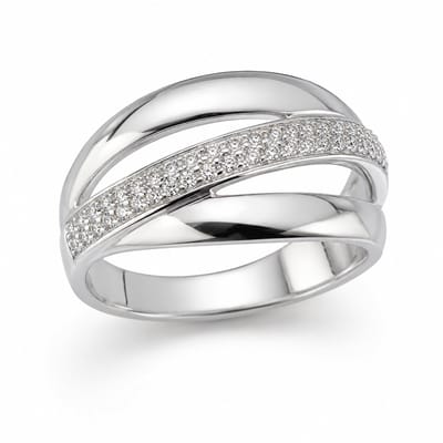 Mbrace Zilveren Damesring met Zirkonia Steentjes –Maat 18,5 mm - Gerhodineerd sterling zilver