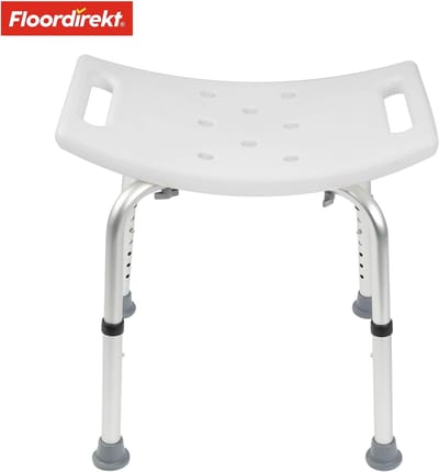 FLOORDIREKT Douchestoel Noah Plus – Hoogte Verstelbaar 37,5–49,5 cm – Rutschfeste Gummivoetjes – Max. 136 kg – Stevig en Comfortabel