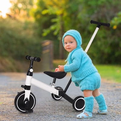 3-in-1 Kinderdriewieler - Loopfiets Kinderfiets - Leren Fietsen - Aanpasbaar en Transformeerbaar - 18 maanden tot 4 jaar - Wit