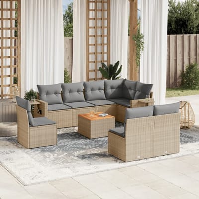 vidaXL - 9-delige - Loungeset - met - kussens - poly - rattan - beige