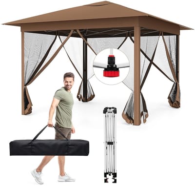 Partytent opvouwbaar - Paviljoen - 3,5 x 3,5 m - Easy up - Waterdicht - met Zijwanden - Weerbestendig - Bruin