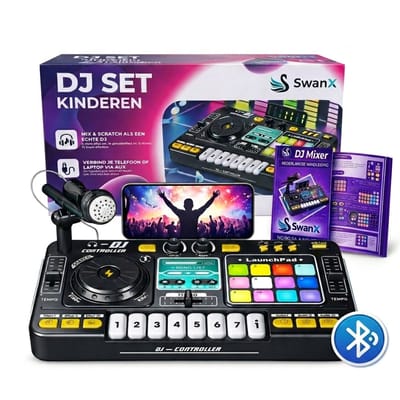 SwanX® DJ Set Kinderen – Bluetooth DJ Mixer met Microfoon, Lichtshow, Piano & Launchpad – Oplaadbaar Muziek Speelgoed – Inclusief Nederlandse Handleiding – Vanaf 3 Jaar