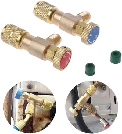 Koelmiddelvuladapters - 2 stuks Veiligheidsventiel Snelkoppeling Airconditioner R410A R22 voor SAE 1/4" mannelijk naar 1/4" SAE vrouwelijk