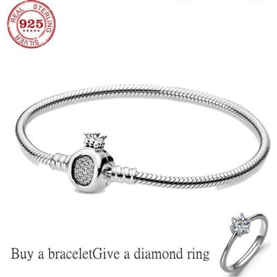 Echte 100% 925 Sterling Zilveren Kroon Armband Past Op Originele Armband Charme Slang Armband Voor Vrouwen 'S Hoge Kwaliteit Klassieke Jood 16cm white