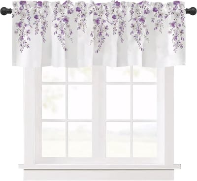 Wine Korte gordijnen keuken slaapkamer bloemen aquarel gedrukt bistro gordijn voor woonkamer decoratie, paars