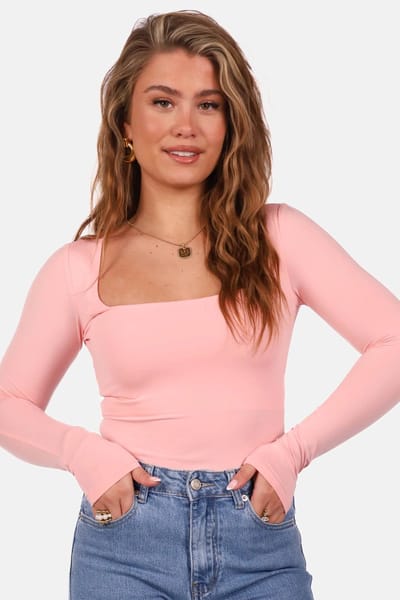 Getdrezzed Top - Maat: S - Longsleeve body vierkante hals roze