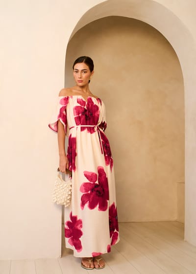 Roze Bardot Trapeze Maxi Jurk