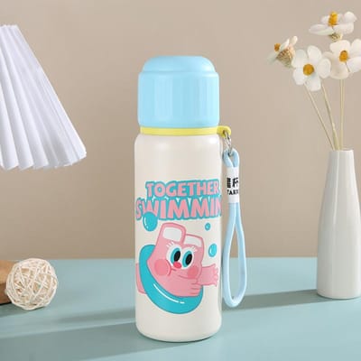 Nouvelle Tasse Thermos en Acier Inoxydable Toast Lapin Mignon Graffiti Tasse à Boire Double Dopamine avec Corde de Levage Tasse à Eau pour Enfants 550ml