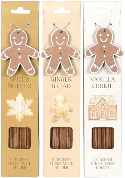 Kerst Wierook Set van 3 – Gingerbread Incense – Nootmuskaat, Gingerbread & Vanille Cookie – Inclusief Peperkoek Wierookhouder – North Pole Bakery Collectie – Winter & Christmas Geurcadeau