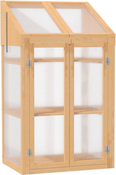 Outsunny kas - dennenhout - kunststof - bruin - 70L x 50B x 120H cm