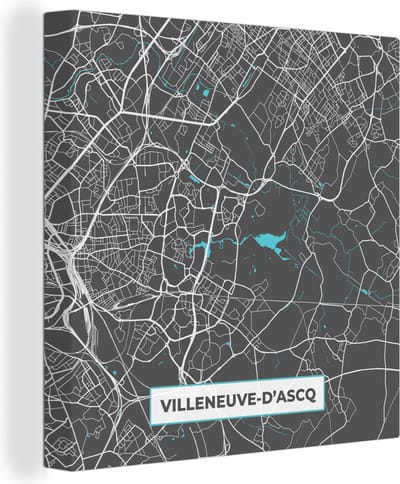 Canvas Schilderij Villeneuve-d'Ascq - Plattegrond - Kaart - Stadskaart - Frankrijk - 20x20 cm - Wanddecoratie