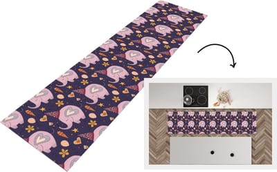 Keukenloper - Loper keuken - Verjaardag - Olifant - Bloemen - Patronen - 200x50 cm - Keukenloper vinyl