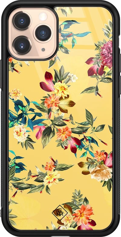 Casimoda® hoesje - Geschikt voor iPhone 11 Pro - Bloemen geel flowers - Luxe Hard Case Zwart - Backcover telefoonhoesje - Geel
