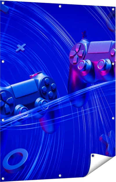 Gards Tuinposter Twee Gaming Controllers - Gamen - 90x120 cm - Tuindoek - Tuindecoratie - Wanddecoratie buiten - Tuinschilderij