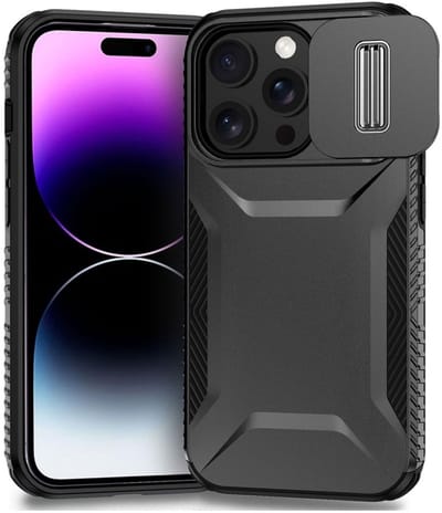Hoesje Geschikt voor Apple iPhone 14 Pro | Back Cover met Camera Slider | Schokbestendige Case | Camera Cover | Stevig | Zwart