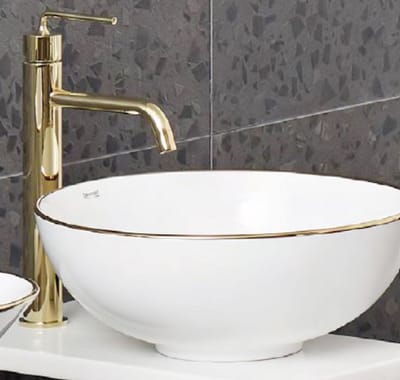 Hudor - Wastafelkraan Hoge Uitloop Goud - Fonteinkraan Geborsteld Messing - Wastafel Kraan Modern Design - Scamandre Collectie
