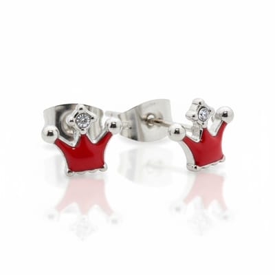 Aramat Jewels | Oorbellen | Stalen Emaille oorbellen kroontje met steentje | Goudkleur / Zwart | |7mm | Staal | Kinderen, Volwassenen | Verkleurd niet