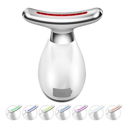 longziming -Gezichtsmassager met Warmte & 7-Kleuren LED Lichttherapie – Anti-Aging Gezichts- en Halsmassageapparaat, Mikrostroom voor Huidversteviging, Geschikt voor Alle Huidtypen – Diepe Spierstimulatie en Stralende Huid Thuis