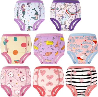 MOEMOE BABY Pack of 8 Children's Potty Training Bottoms, Washable & Reusable Potty Training Underpants for Girls 2 Years