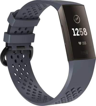By Qubix - Compatible Fitbit bandje - geschikt voor Fitbit Charge 3 - Fitbit Charge 4 sport bandje - Maat: Large - Grijs/blauw - Horlogeband - smartwatchbandje