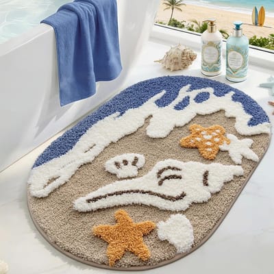 Ovale Badmat 54 x 86 cm, Antislip en Zachte Badmat, Wasbaar en Absorberend voor Badkamer, Douche en Badkuip, Blauw Port