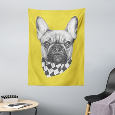 ABAKUHAUS Bulldog Wandtapijt, Frans ras, 110 x 150 cm, licht aardegeelgrijs