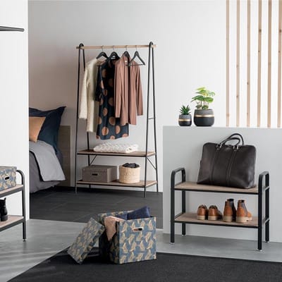 Range schoenen houten en metaal 71x34x57 cm - zwart - Metaal|Hout - Zwart - SILUMEN