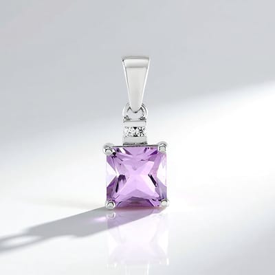 Cavill - Zilveren Hanger - 925 Sterling Zilver Platina - Lavendel Amethist 2,02 ct Radiant - Zirkonia Accenten - Elegant