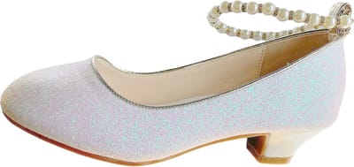 Communie schoenen - Prinsessen schoenen wit glitter met pareltjes - maat 30 (binnenmaat 19,5 cm) bij bruidsmeisjes jurk