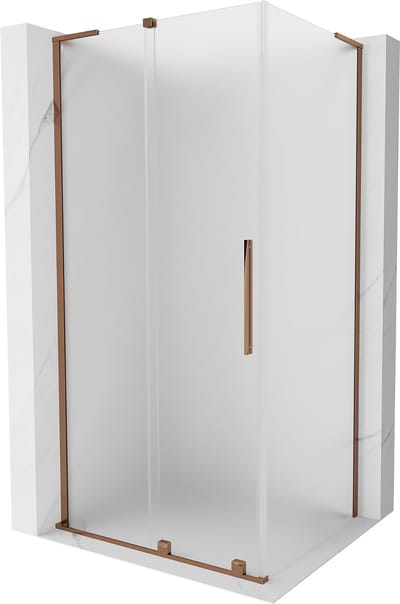 Mexen Velar L schuifdouchecabine 90 x 70 , matglas, roze goud - 871-090-070-33-60