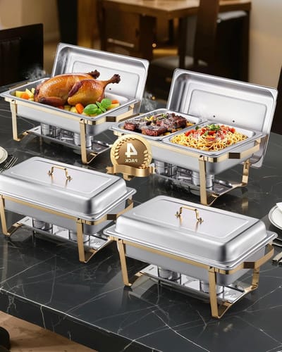 Buffetset Voedselverwarmer - Warmhoudbakken Set - Feestelijke Catering - Elegante Gouden Afwerking - 75 Liter Capaciteit - Goud