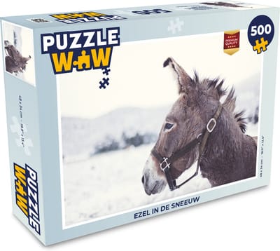 Puzzel Ezel in de sneeuw - Legpuzzel - Puzzel 500 stukjes