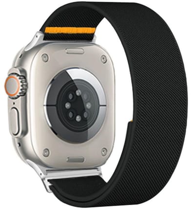 Nylon bandje - geschikt voor Apple Watch 1/2/3/4/5/6/7/8/9/10/11/ SE (1,2,3) met maat 38 mm / 40 mm / 41 mm en 42 mm (Watch 10/11) - zwart