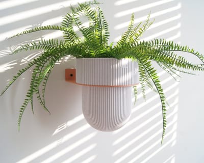STERKSTAEL Eco Pot Flora M Marble Grey – bloempot voor aan de wand – bloempot voor binnen – zwevende bloempot – bloempotten binnen – plantenbak - diameter 15 cm – kleur pot Lichtgrijs – kleur houder Dusty Rose