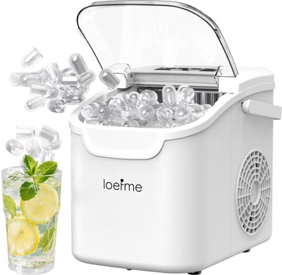 LOEFME Ijsblokjesmachine - 0,8L - Ijsblokjesmaker - 12kg/24 uur - Ijsmand & IJsschep - Zelfreinigingsfunctie - Wit