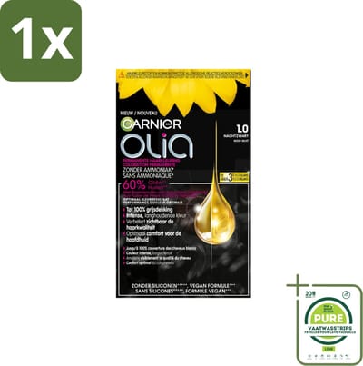 1 x Garnier - Olia 1 - Haarkleuring - Zwart - Zonder Ammoniak - Intense Langhoudende Kleur - 100% Grijsdekking - Permanente Haarkleuring - Haarkleur Zonder Ammoniak - Zwarte Haarkleur - Grijsdekkende Haarkleuring - Haarkleuring Met Oliën