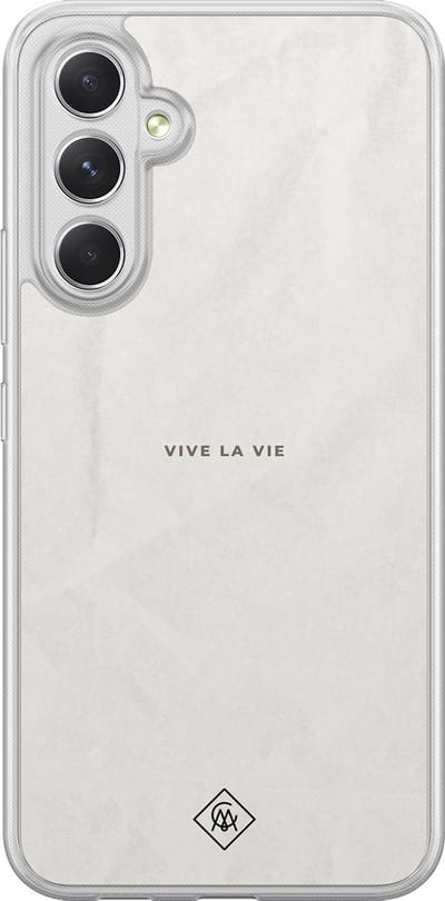 Casimoda® hoesje - Geschikt voor Samsung Galaxy A54 - Vive La Vie - 2-in-1 case - Schokbestendig - Tekst - Verhoogde randen - Bruin/beige, Transparant
