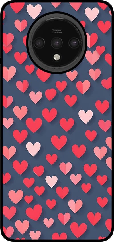 Smartphonica Telefoonhoesje Geschikt voor OnePlus 7T met Roze en Rode Hartjes Opdruk - TPU Backcover Case With Rosé and Red Heart Design geschikt voor OnePlus 7T