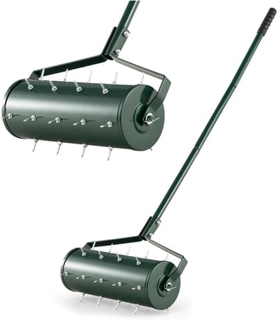Rollende gazonbeluchter - Handmatige verticuteerder bodem - Gazon Gezondheid Verbeteren - Verzwaarder met zand of steen - 18 inch breed
