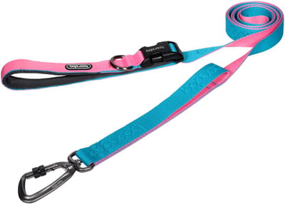 Boondog Hondenriem 2.0m - Verstelbaar - Extra Sterke Nylon Riem - Meer Controle - Comfortabele Grip - Karabijnhaak - Aqua/Pink - Maat S