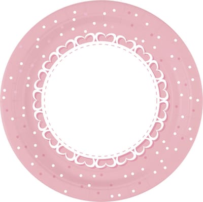 BIGIEMME SRL - 8 Papieren bordjes met roze hartjes 23 cm