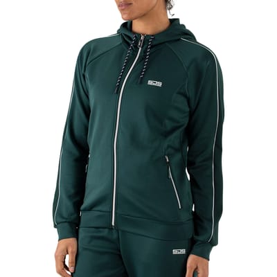 Sjeng Sports FELIPA Trainingsjack Dames - Groen - Stevige Tricot met contrasterende bies en ritszakken - Tennis en Fitness - sneldrogend