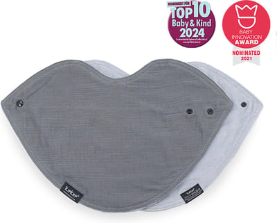 2 stuks in 1 verpakking: 3-in-1 Bib - Grey - XL spuugdoek, slabber en bandana in 1! katoen - dubbellaags - grijs - halsdoekje