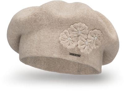 Vivisence Dames Baret - Gebreid Met Wolmix Met Zachte Structuur En Subtiele Bloemen Applicatie - Houdt Warm En Zit Comfortabel Voor Dagelijks Gebruik En Stijlvolle Outfits Tijdens Koude Dagen - Beige