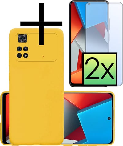 Hoesje - Met 2x Screenprotector - Geschikt voor Xiaomi Poco X4 Pro 5G - Sterk & Shockproof - Back Cover - Siliconen Case - Telefoon Hoes - Geel